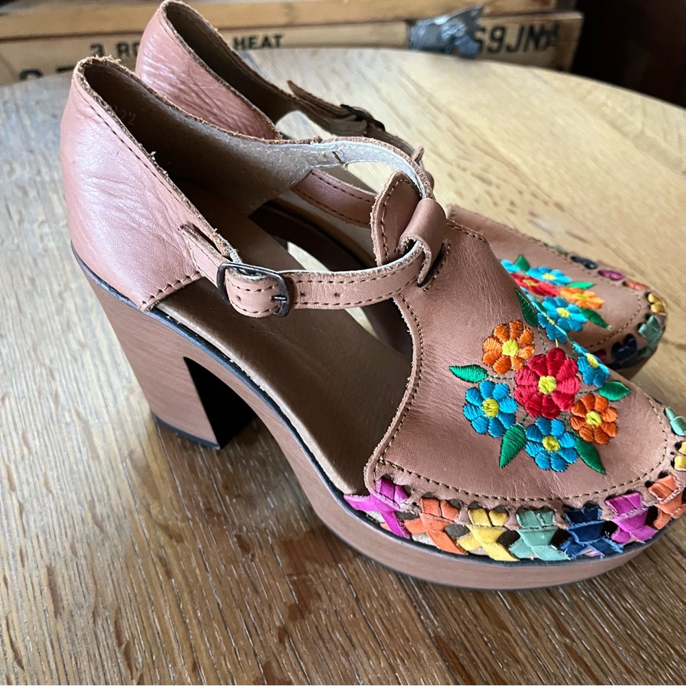 Embroidered Tan Women's Heels